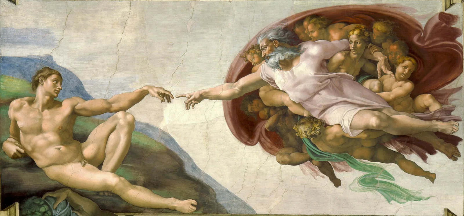 Duotone print of Michelangelo's The Creation of Adam