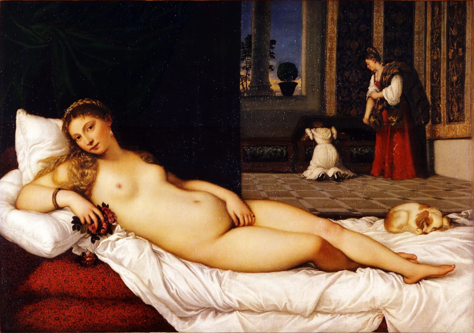 Duotone print of Titian's Venus of Urbino